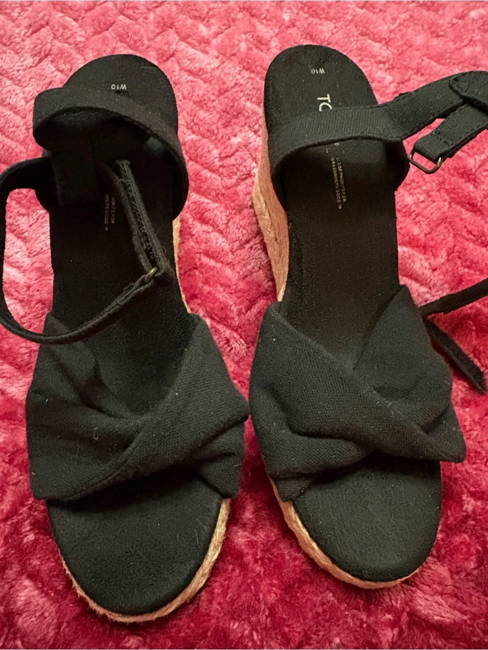 TOMS Black Espadrille Wedge Sandals with Ankle Strap